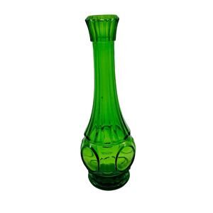 Wheaton Glass Bullseye Bud Vase Emerald Green Coin Dot MCM VTG Art Glass Decor